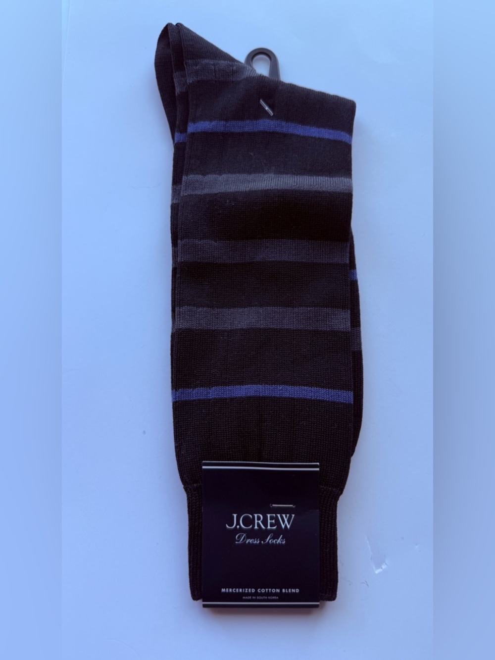 J. Crew Black Dress Socks with Gray and Blue Stripes